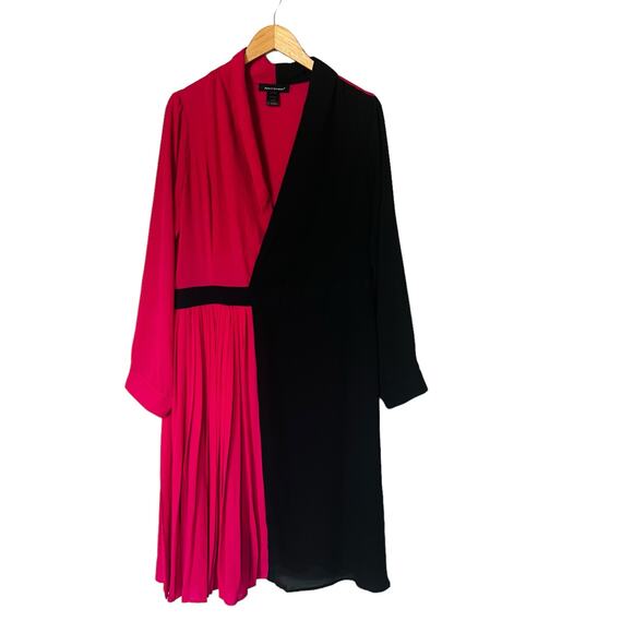 Ashley Stewart Pink Black Pleated Long Sleeve Dress Size 16 - Picture 2 of 8